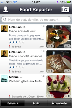 application food reporter sur iPhone