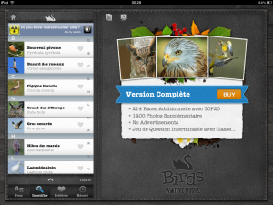 Application Les oiseaux Pro HD free sur iPad