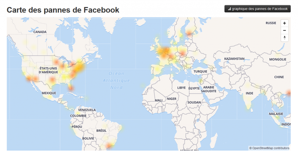 Carte des pannes en Europe et aux EU